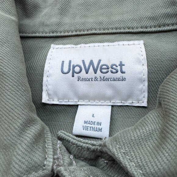 UpWest Women’s Green Denim Jacket Size Large Button Front Cotton Utility Casual - Picture 4 of 14